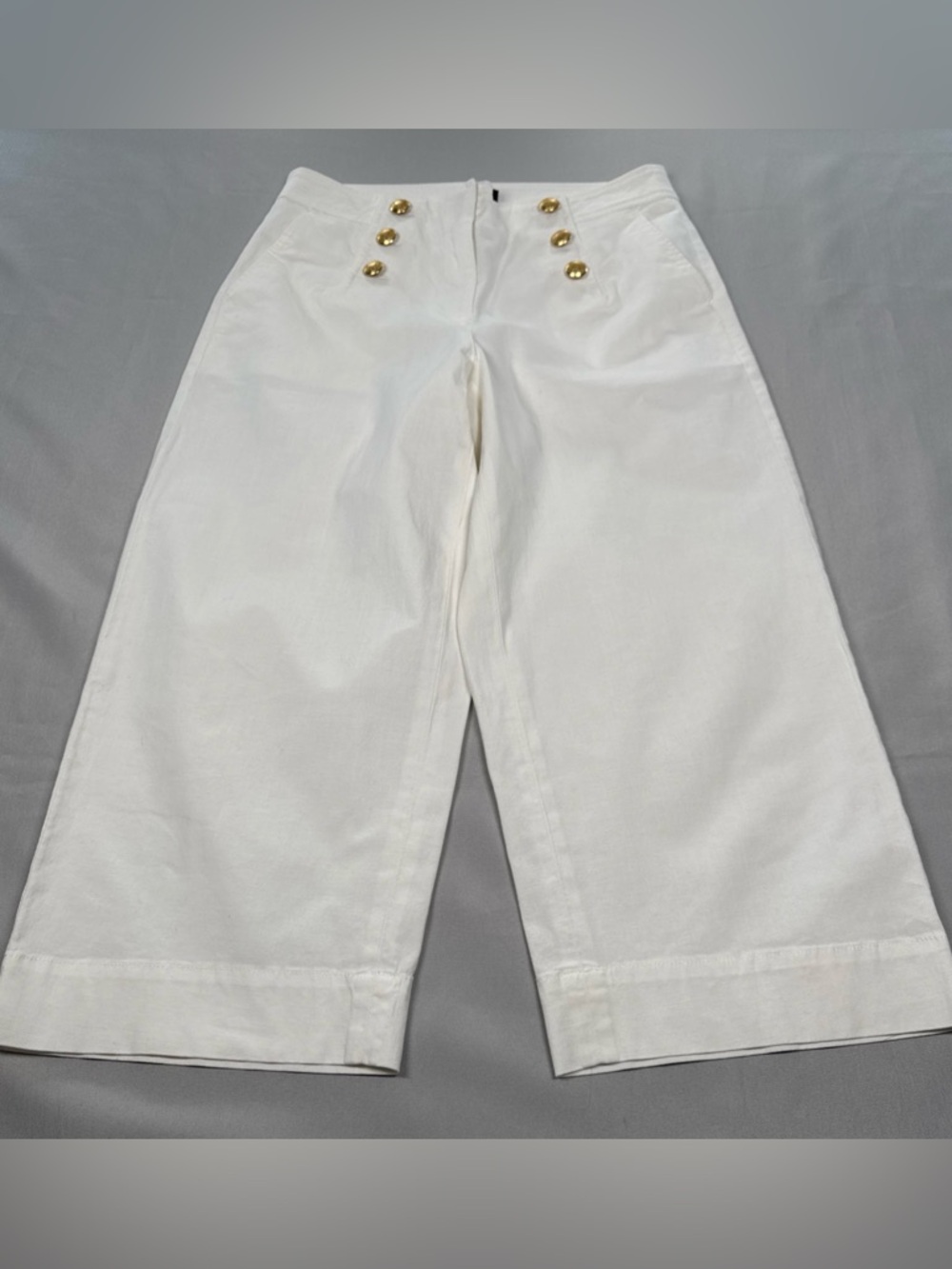Talbots Sailor Gold Buttons Wide Leg Pants Women 6 Ivory Nautical Cotton Blend - Picture 2 of 7